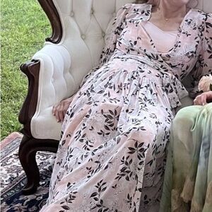 Calvin Klein SZ 14 pink floral dress w/long sleeves,ethereal,flowy,sheer,maxi